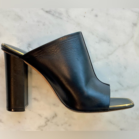 Celine Leather Slides, black w/gold trim, 4” block heel, EUC, 36.5 - Picture 1 of 14